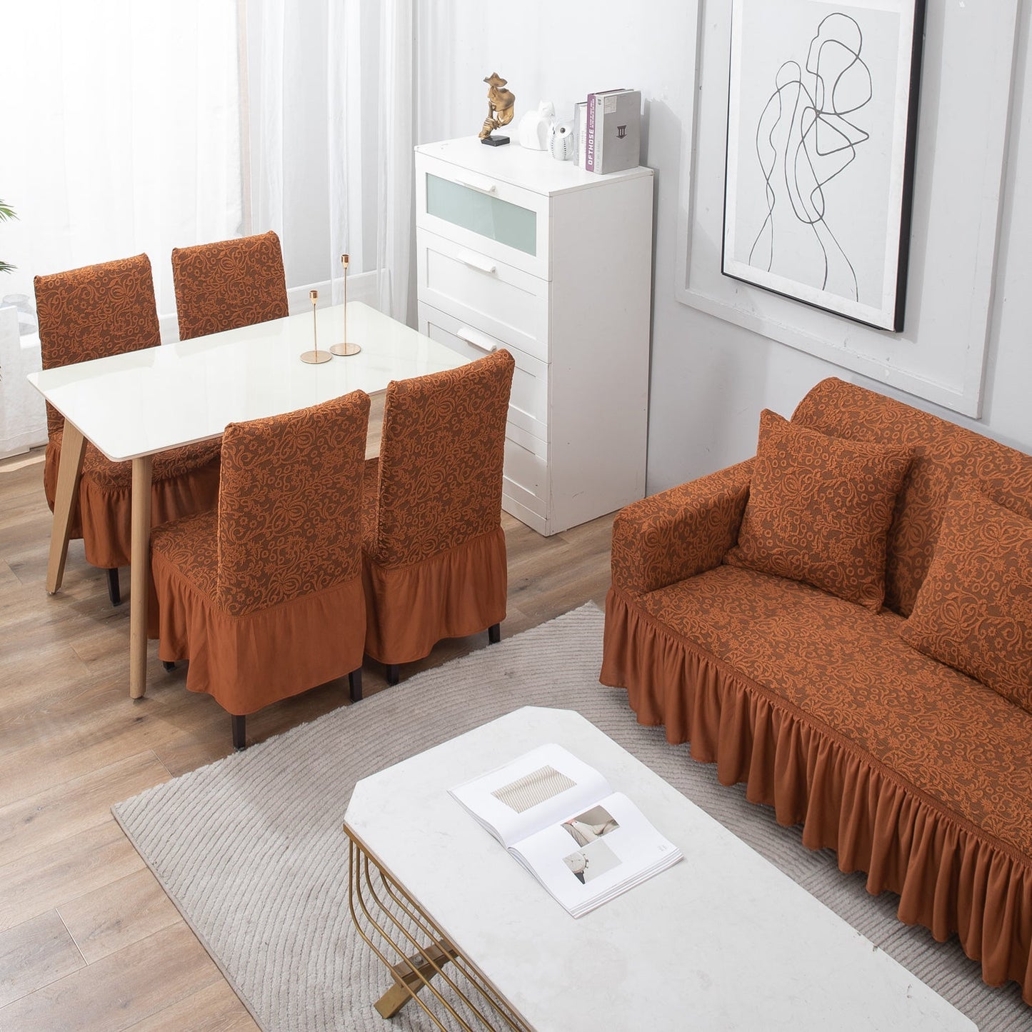 Housse de Canapé Extensible - Marron Caramel