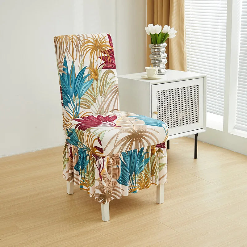 Housse Chaise Salle à Manger - Avec Jupe - Motif Imprimée