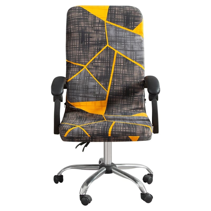 Housse Chaise de Bureau - Fougère avec textile géométrique gris et jaune, durable aux produits chimiques