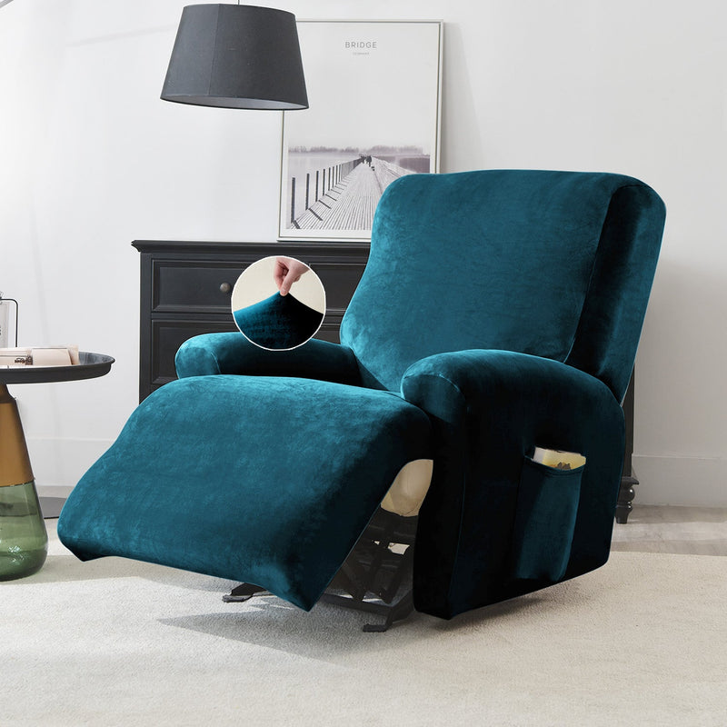 Housse de Fauteuil et Canapé Relax - Velours Bleu Canard