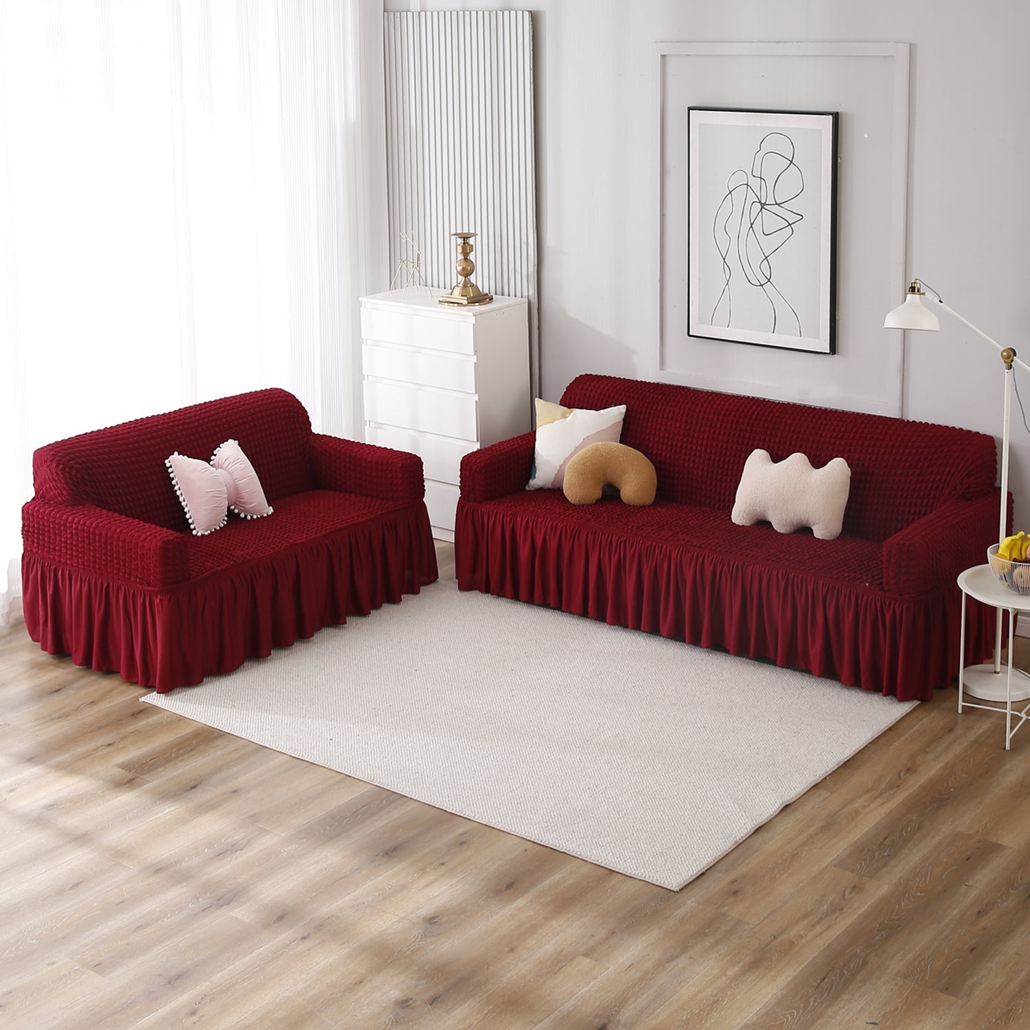 Housse de Canapé Extensible - Rouge Cerise