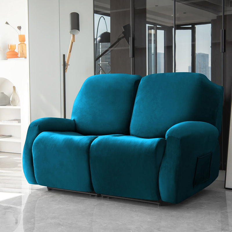 Housse de Fauteuil et Canapé Relax - Velours Bleu Canard