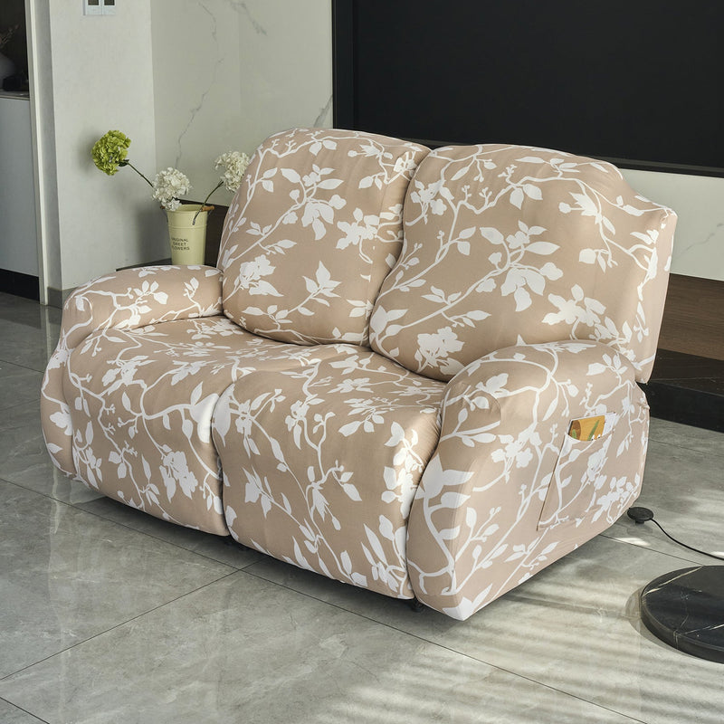 Housse de Fauteuil Relax - Marron Chamois - Motif Floral Silhouette