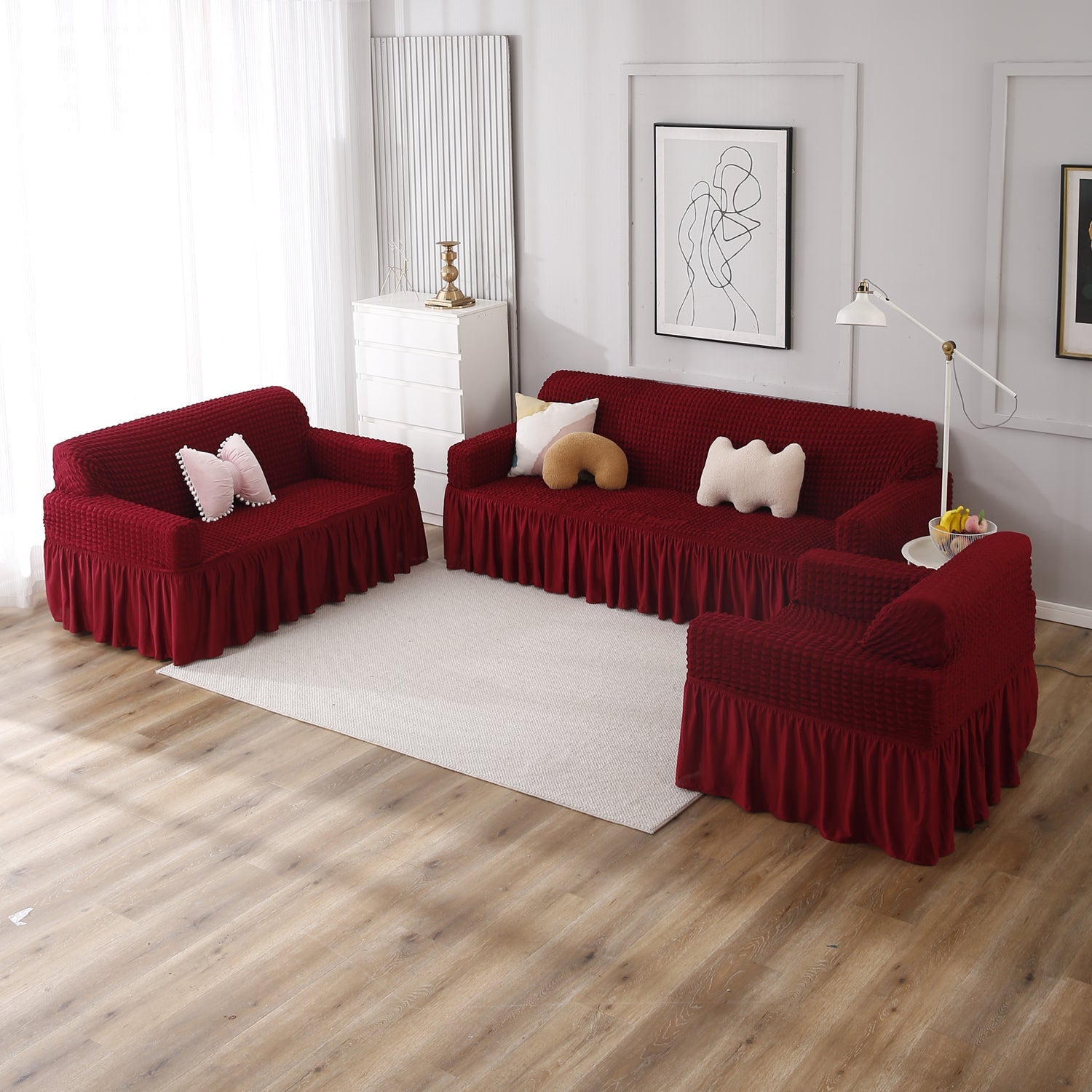 Housse de Canapé Extensible - Rouge Cerise