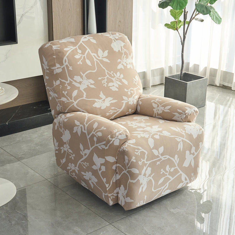 Housse de Fauteuil Relax - Marron Chamois - Motif Floral Silhouette