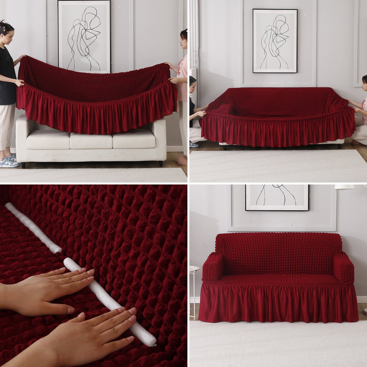 Housse de Canapé Extensible - Rouge Cerise