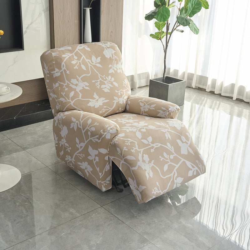 Housse de Fauteuil Relax - Marron Chamois - Motif Floral Silhouette