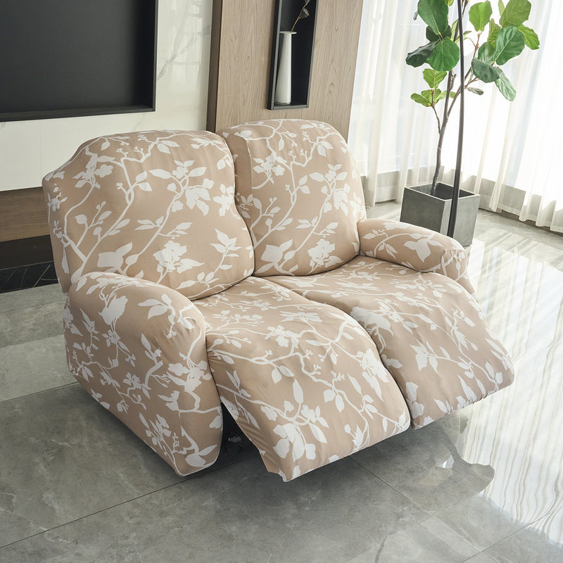 Housse de Fauteuil Relax - Marron Chamois - Motif Floral Silhouette