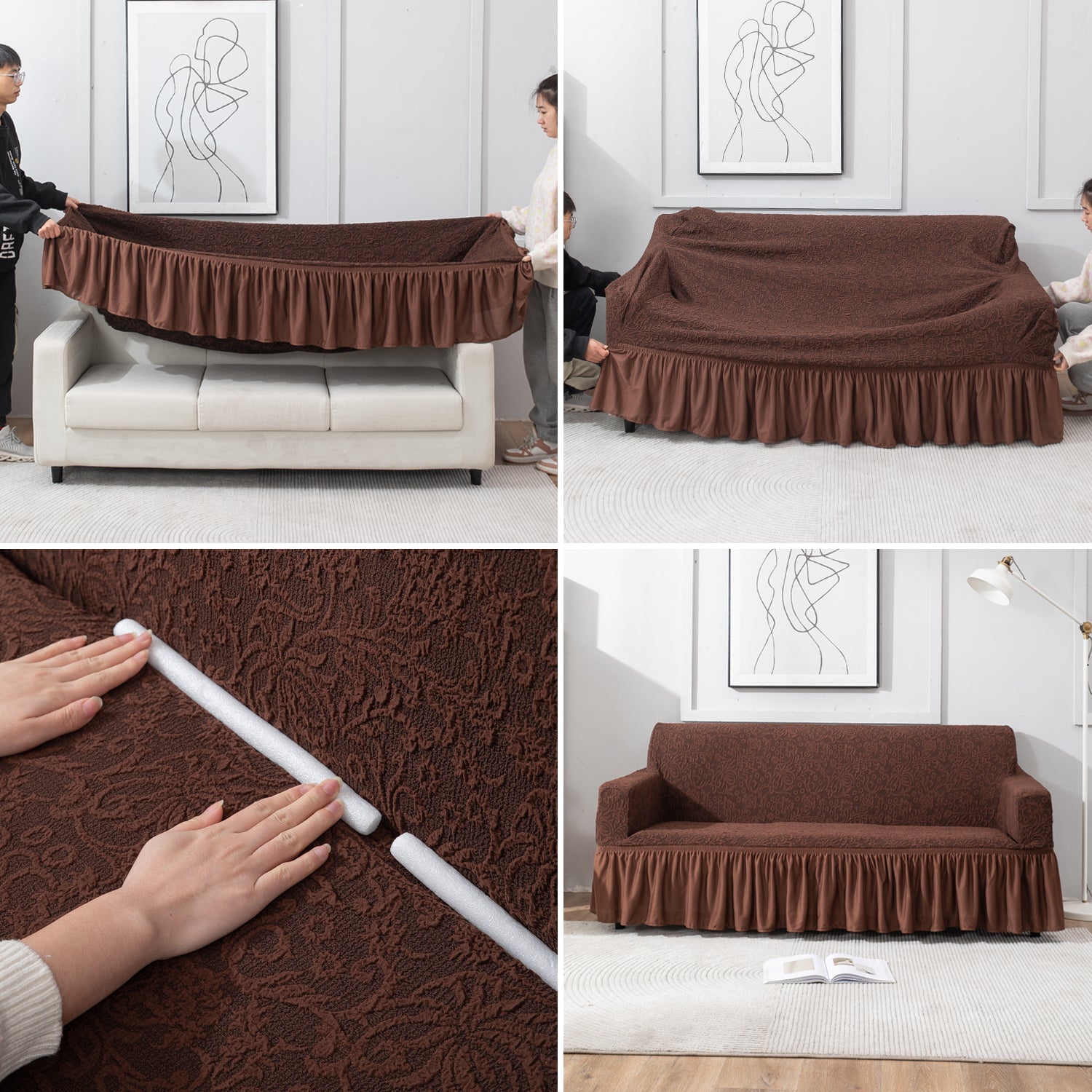 Housse de Canapé Extensible - Marron Noix de Pécan