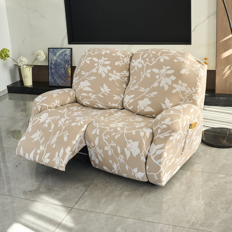 Housse de Fauteuil Relax - Marron Chamois - Motif Floral Silhouette