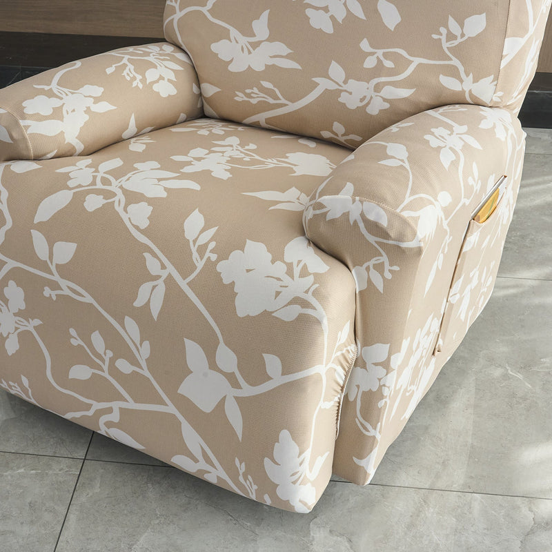 Housse de Fauteuil Relax - Marron Chamois - Motif Floral Silhouette