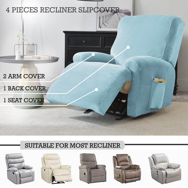 Housse de Fauteuil et Canapé Relax - Velours Bleu Ciel