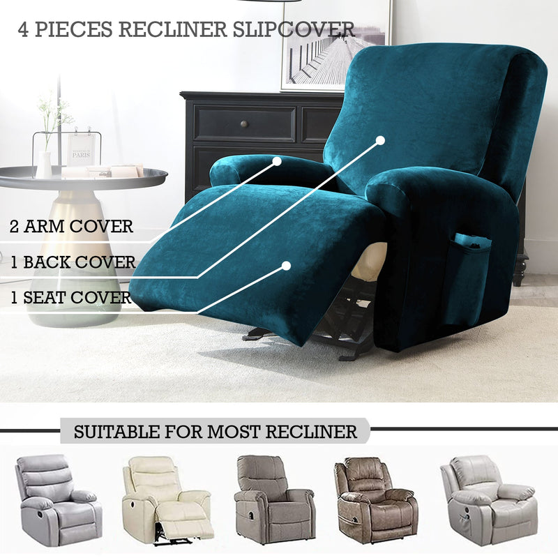 Housse de Fauteuil et Canapé Relax - Velours Bleu Canard