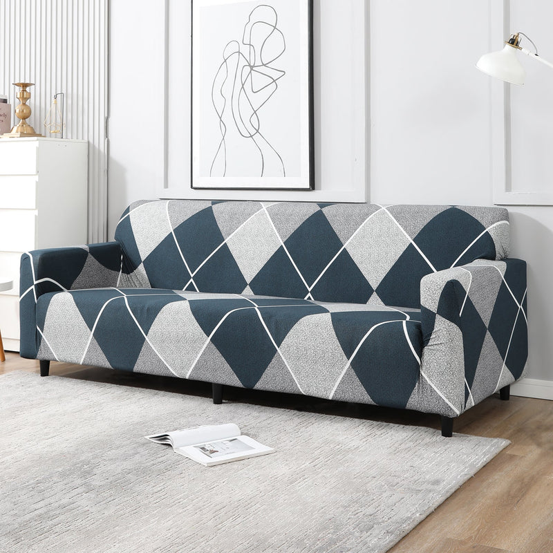 Housse de Canapé Extensible - Bleu Losange