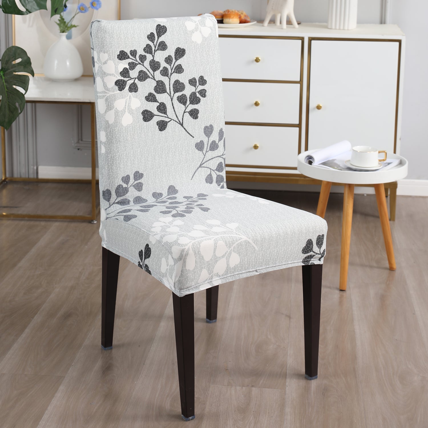 Housse de Chaise Extensible - Gris Feuille