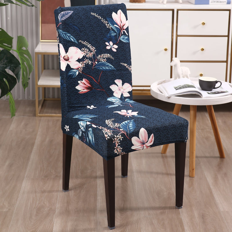 Housse de Chaise Extensible - Bleu Fleurs Mix