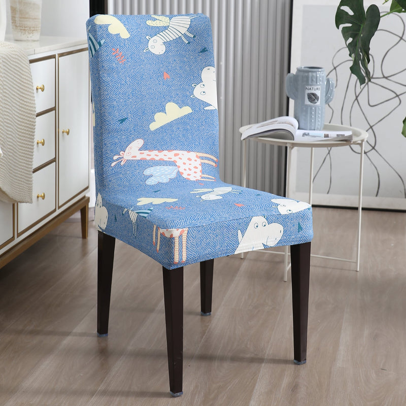 Housse de Chaise Extensible - Bleu Ciel Animaux Heureux