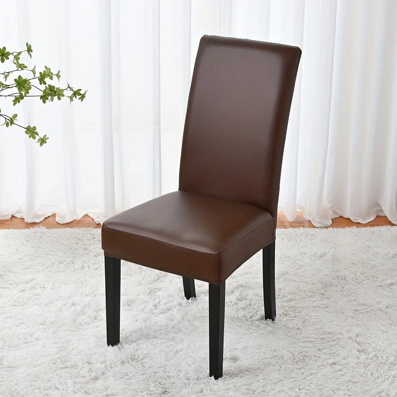 Housse de Chaise Simili-Cuir Marron Foncé