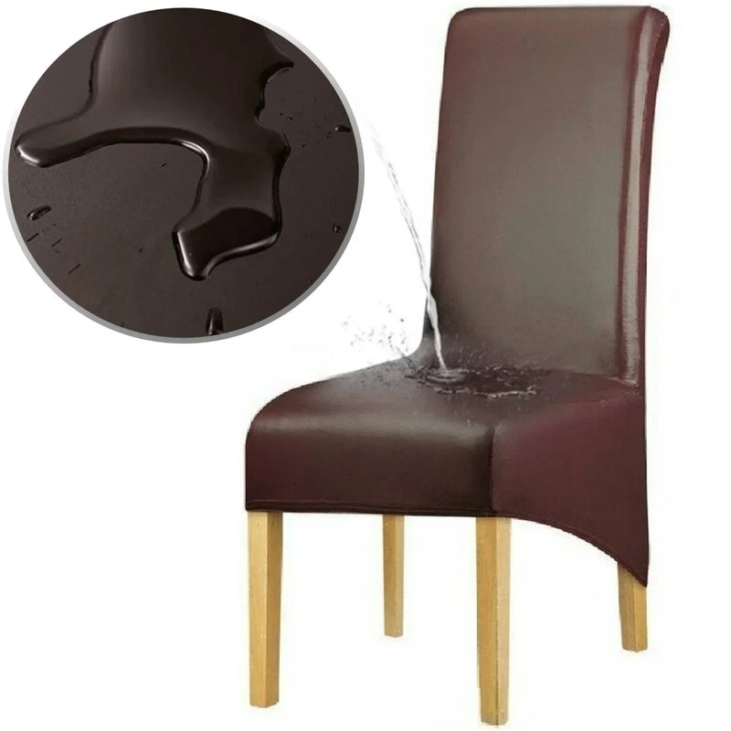 Chaise simili-cuir deluxe marron avec legs en bois et housse résistante aux éclaboussures