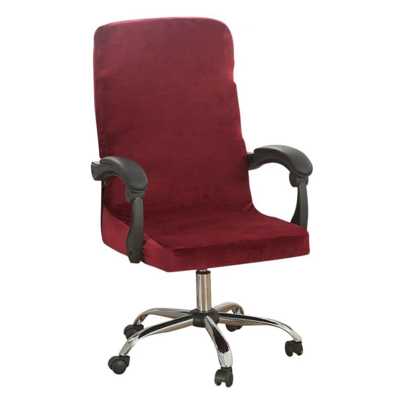 Chaise de bureau en velours rouge bordeaux avec accoudoirs et roulettes